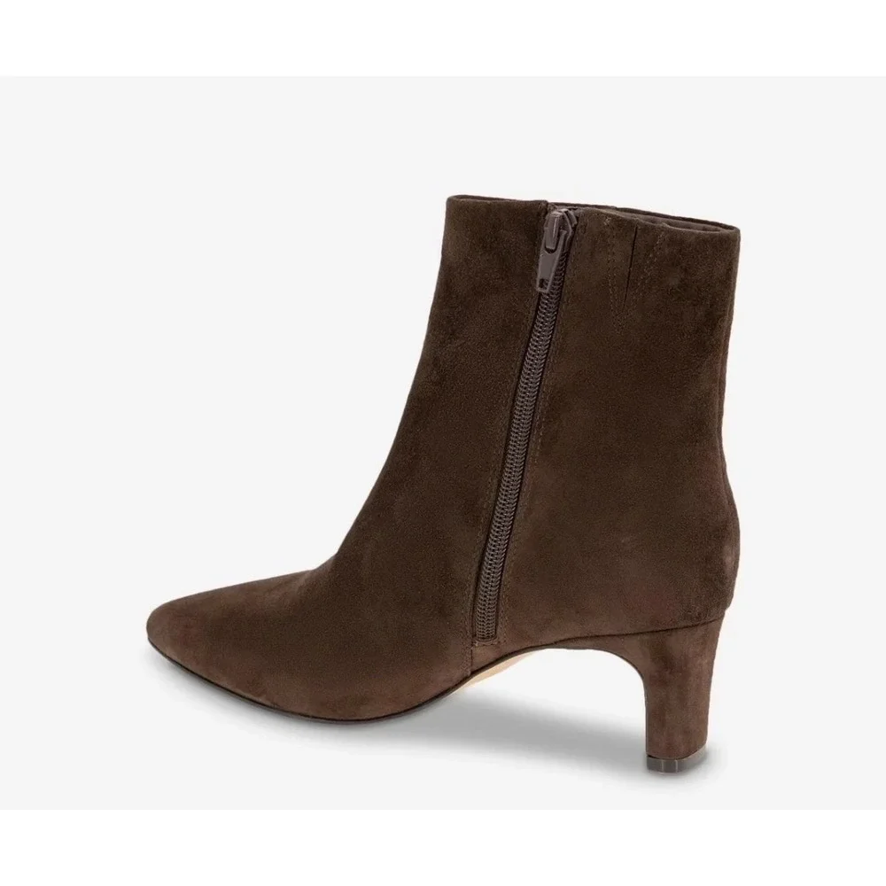 Andre Assous Brown Suede‎ Kitten Heel Ankle Bootie Womens 10 Almond Toe New